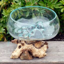 Serenityy Molten Glass on Wood - Open Large Bowl in Brown - thumbnail 2