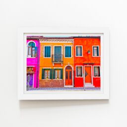 "Warren Reed - Designer Colourful Houses In Burano, Venice, Italy Framed Art Print in White - Size: W20"" x H30""" - thumbnail 2