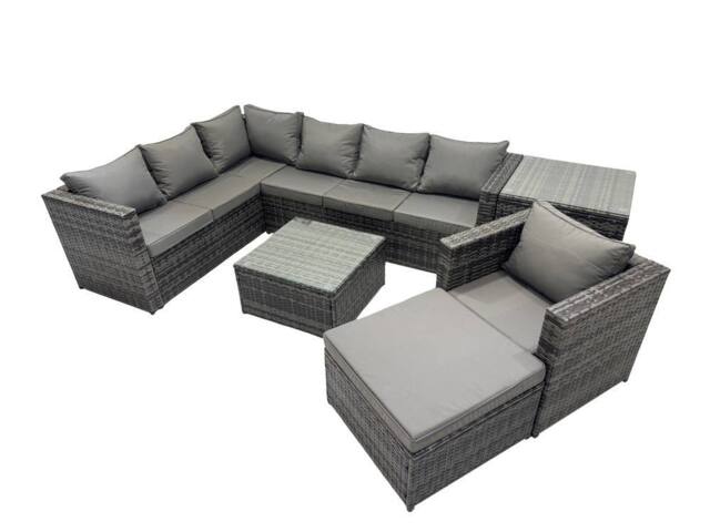 Fimous Patio Furniture Sets with Corner Sofa Chair Big Footstool Side Table in Dark Grey - image 1