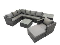 Fimous Patio Furniture Sets with Corner Sofa Chair Big Footstool Side Table in Dark Grey - thumbnail 1