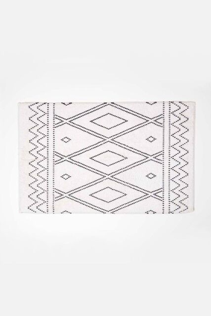 Homescapes Black & White Bath Mat 100% Cotton Boho Design, 50 x 80 cm - image 1