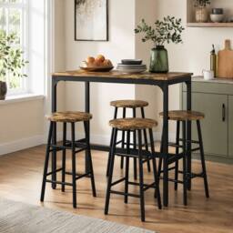 STILVORA Bar Table Set with 4 Stools wooden structure in Brown