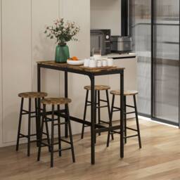 STILVORA Bar Table Set with 4 Stools wooden structure in Brown - thumbnail 3