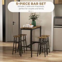 STILVORA Bar Table Set with 4 Stools wooden structure in Brown - thumbnail 6