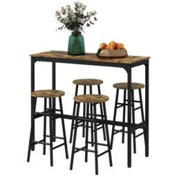 STILVORA Bar Table Set with 4 Stools wooden structure in Brown - thumbnail 5