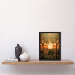 Artery8 Wall Art Print Art Nouveau Autumn Village Sunset Artwork Painting Art Framed in Orange - Size: A4 - thumbnail 4