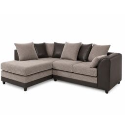 Furnishings For Less UK Luca 3-4 Seater L Shaped Corner Sofa Fabric & Leather Trim Black & Grey Left Hand Facing - thumbnail 2