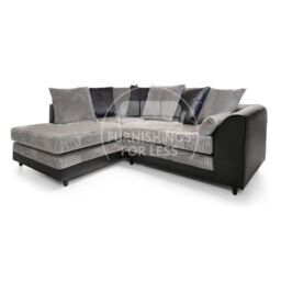 Furnishings For Less UK Luca 3-4 Seater L Shaped Corner Sofa Fabric & Leather Trim Black & Grey Left Hand Facing - thumbnail 1