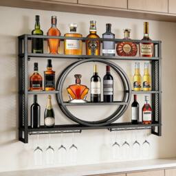 Ventryn Creative Wall Hanging Wine Cabinet in Industrial Style in Black - thumbnail 1