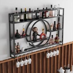 Ventryn Creative Wall Hanging Wine Cabinet in Industrial Style in Black - thumbnail 3