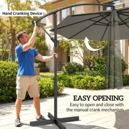 OUTSUNNY 3(m) Banana Parasol Cantilever Umbrella Garden in Light Grey - Size: 3m x 3m - thumbnail 4