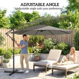 OUTSUNNY 3(m) Banana Parasol Cantilever Umbrella Garden in Light Grey - Size: 3m x 3m - thumbnail 5