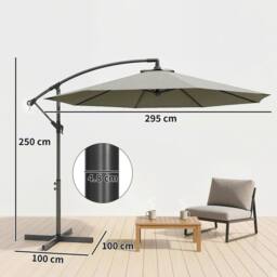 OUTSUNNY 3(m) Banana Parasol Cantilever Umbrella Garden in Light Grey - Size: 3m x 3m - thumbnail 3