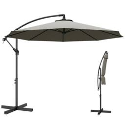 OUTSUNNY 3(m) Banana Parasol Cantilever Umbrella Garden in Light Grey - Size: 3m x 3m - thumbnail 2