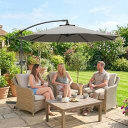 OUTSUNNY 3(m) Banana Parasol Cantilever Umbrella Garden in Light Grey - Size: 3m x 3m - thumbnail 1