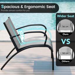 Gymax 3 PCS Metal Patio Chair Set Round Coffee Table & Wide Armchairs Set in Grey - thumbnail 3