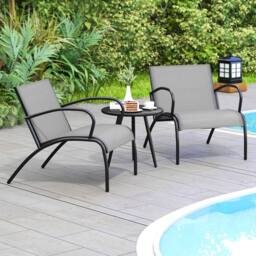 Gymax 3 PCS Metal Patio Chair Set Round Coffee Table & Wide Armchairs Set in Grey - thumbnail 6