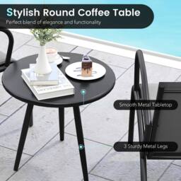Gymax 3 PCS Metal Patio Chair Set Round Coffee Table & Wide Armchairs Set in Grey - thumbnail 4