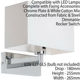 Loops Dimming LED Wall Light Chrome & White Cotton Shade Sleek Rectangle Lamp Fitting - thumbnail 2