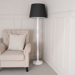 ValueLights Victoria White Wood Traditional Stem Floor Lamp with Fabric Tapered Shade in Black - thumbnail 3