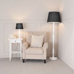 ValueLights Victoria White Wood Traditional Stem Floor Lamp with Fabric Tapered Shade in Black - thumbnail 4