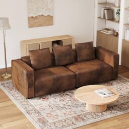Dprodo 220CM Faux Leather Couch, Pet Friendly Couch in Brown - thumbnail 9