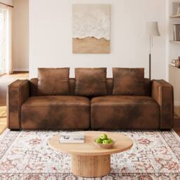 Dprodo 220CM Faux Leather Couch, Pet Friendly Couch in Brown - thumbnail 1