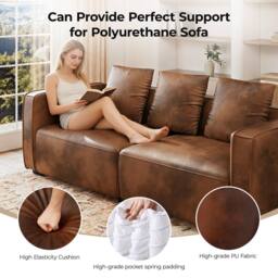 Dprodo 220CM Faux Leather Couch, Pet Friendly Couch in Brown - thumbnail 7