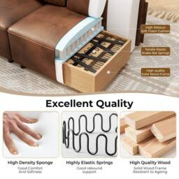 Dprodo 220CM Faux Leather Couch, Pet Friendly Couch in Brown - thumbnail 5