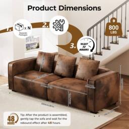 Dprodo 220CM Faux Leather Couch, Pet Friendly Couch in Brown - thumbnail 2