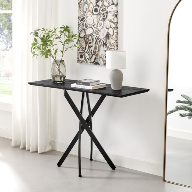 FurnitureboxUK Leonardo Black Wood Veneer Console Table - image 1
