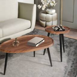Pirlo Plush 2PC Nesting Tables Industrial Rustic Brown Living Room Furniture in Dark Brown