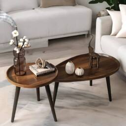 Pirlo Plush 2PC Nesting Tables Industrial Rustic Brown Living Room Furniture in Dark Brown - thumbnail 2