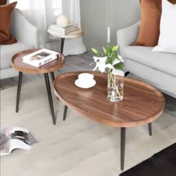 Pirlo Plush 2PC Nesting Tables Industrial Rustic Brown Living Room Furniture in Dark Brown - thumbnail 4
