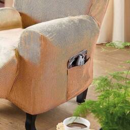 Coopers of Stortford 4-Way Stretch Chair & Recliner Cover with Side Pocket in Beige - thumbnail 2