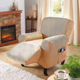 Coopers of Stortford 4-Way Stretch Chair & Recliner Cover with Side Pocket in Beige - thumbnail 1