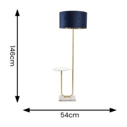 ValueLights Tavel Gold Floor Lamp with Table & Velvet Drum with Gold Inner Lamp Shade in Dark Navy - thumbnail 4
