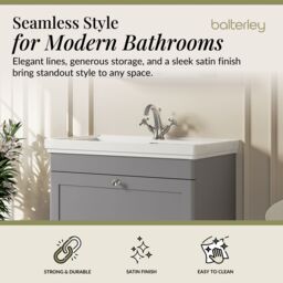 Balterley Bathroom Wall Hung 1-Drawer Vanity Unit & Fireclay Basin, Grey, 800mm in Grey - thumbnail 2