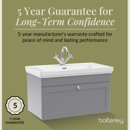 Balterley Bathroom Wall Hung 1-Drawer Vanity Unit & Fireclay Basin, Grey, 800mm in Grey - thumbnail 6