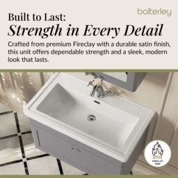 Balterley Bathroom Wall Hung 1-Drawer Vanity Unit & Fireclay Basin, Grey, 800mm in Grey - thumbnail 4