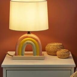 Wyld and Coco Table Lamp - Multicolour Ceramic Rainbow Base with Drum Shade - thumbnail 1