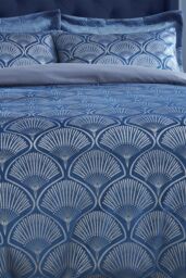 Catherine Lansfield 'Art Deco Pearl' Duvet Set in Navy - Size: Double - thumbnail 4
