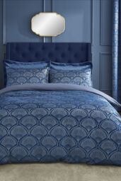 Catherine Lansfield 'Art Deco Pearl' Duvet Set in Navy - Size: Double - thumbnail 2