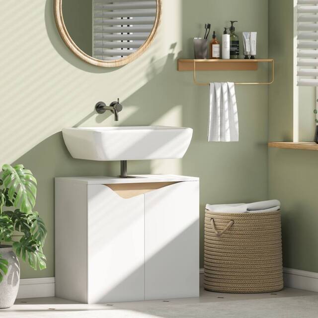 HOMCOM Under Sink Cabinet, Bathroom Sink Cabinet for Basin without Pedestal in White - Size: W600mm x H600mm - image 1