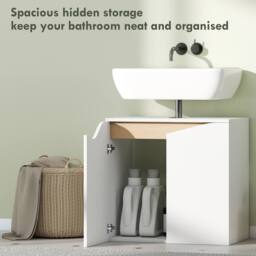 HOMCOM Under Sink Cabinet, Bathroom Sink Cabinet for Basin without Pedestal in White - Size: W600mm x H600mm - thumbnail 6