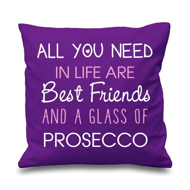 "60 SECOND MAKEOVER Purple Cushion Cover All You Need In Life Are Best Friends & A Glass Of Prosecco 16"" x 16"" Mum Friend Gift Decorative"