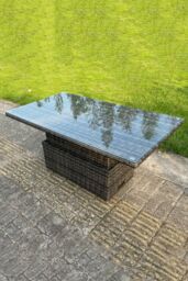 Fimous Rattan Outdoor Lifting Adjustable Dining Coffee Table Sets Love Sofa 3 Seater Sofa Reclining Chairs in Dark Grey - thumbnail 3