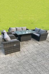 Fimous Rattan Outdoor Lifting Adjustable Dining Coffee Table Sets Love Sofa 3 Seater Sofa Reclining Chairs in Dark Grey - thumbnail 2