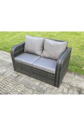 Fimous Rattan Outdoor Lifting Adjustable Dining Coffee Table Sets Love Sofa 3 Seater Sofa Reclining Chairs in Dark Grey - thumbnail 5