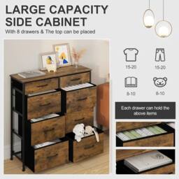 NESTLUNE Woltu Chest Of Drawers Vintage 8 Fabric Drawer in Brown - Size: 100 cm x 15 cm - thumbnail 4
